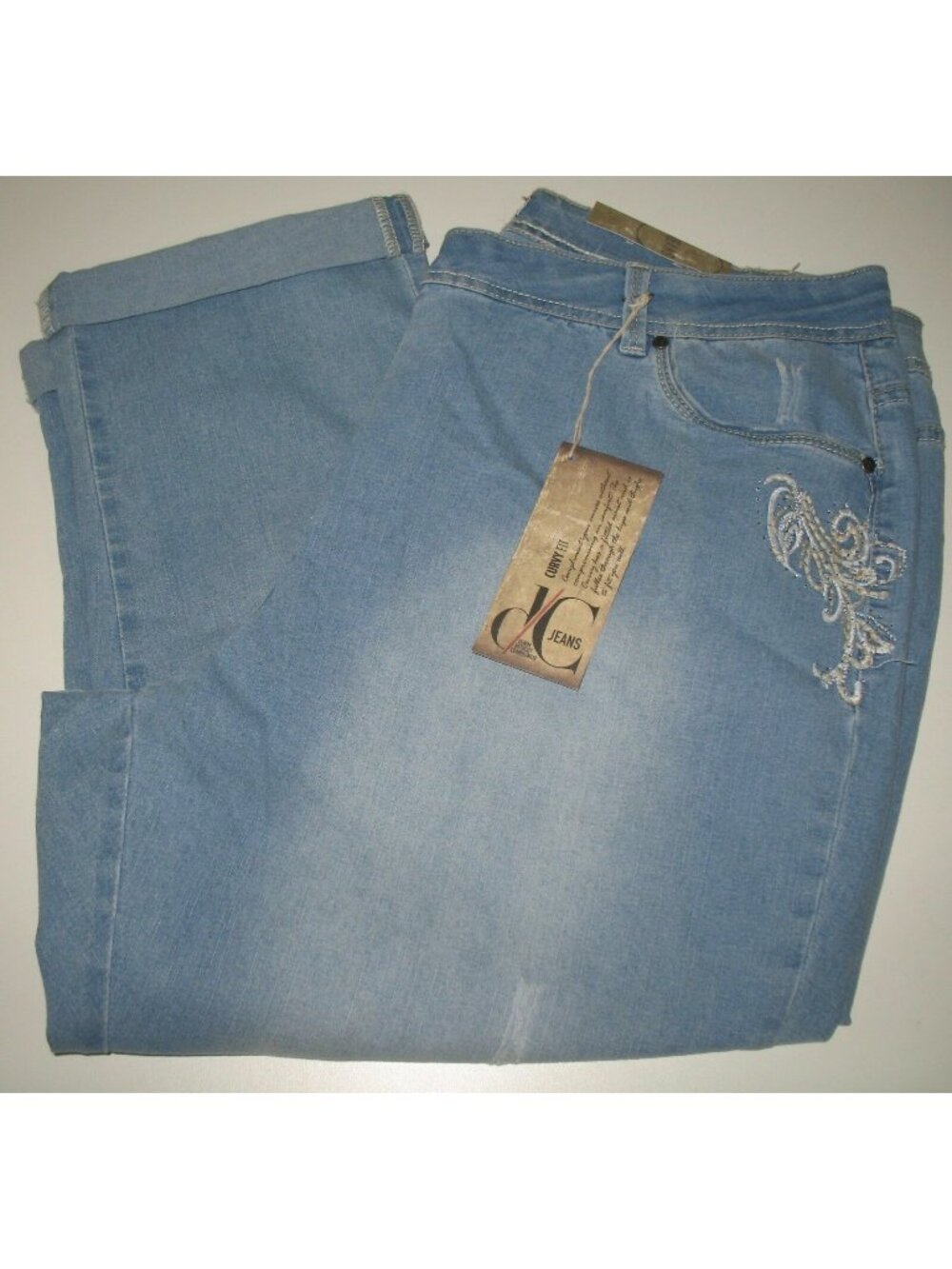 D/C Curvy Fit Jeans Denim Stretch Light Wash Distressed Faded BLING Size 22 NEW